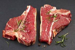grass fed t-bone steak from arrowhead beef